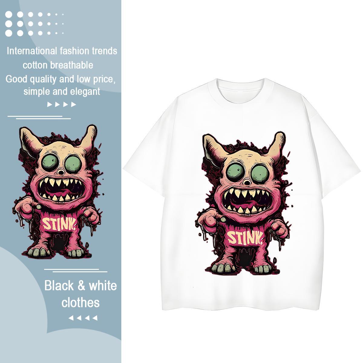 Female Couples T Shirts 100% Cotton 230g scare Sports Casual T shirt Round Neck Short Sleeve Anime Oversized Clothings
