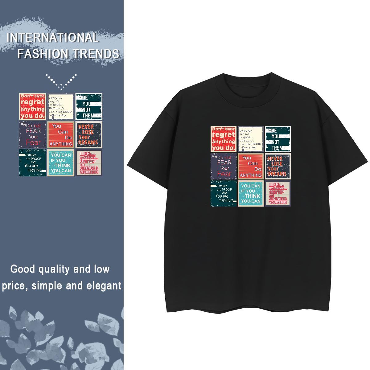 Loose fit Couples T Shirts 230g Pure Cotton letter Sport T-Shirts for Women O Neck Short Sleeves Black Oversized Tees Shirts