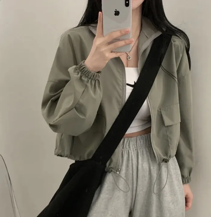 Spring Outerwear Female Casual Loose All-match Bomber Jacket Women Vintage Baseball Coat Lady Korean Fashion Zipper Short Jacket 240823