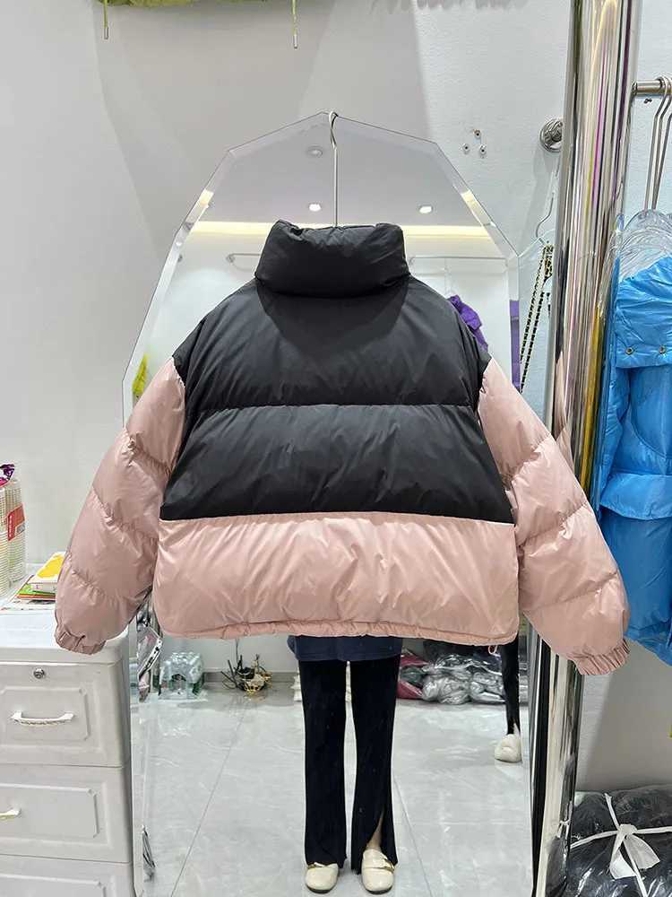 Women's Down Parkas New Down Jacket Womens Stand Collar Korean Fashion White Duck Down Coat Outerwear Long Slve Casual Camperas De Mujer Y2408245