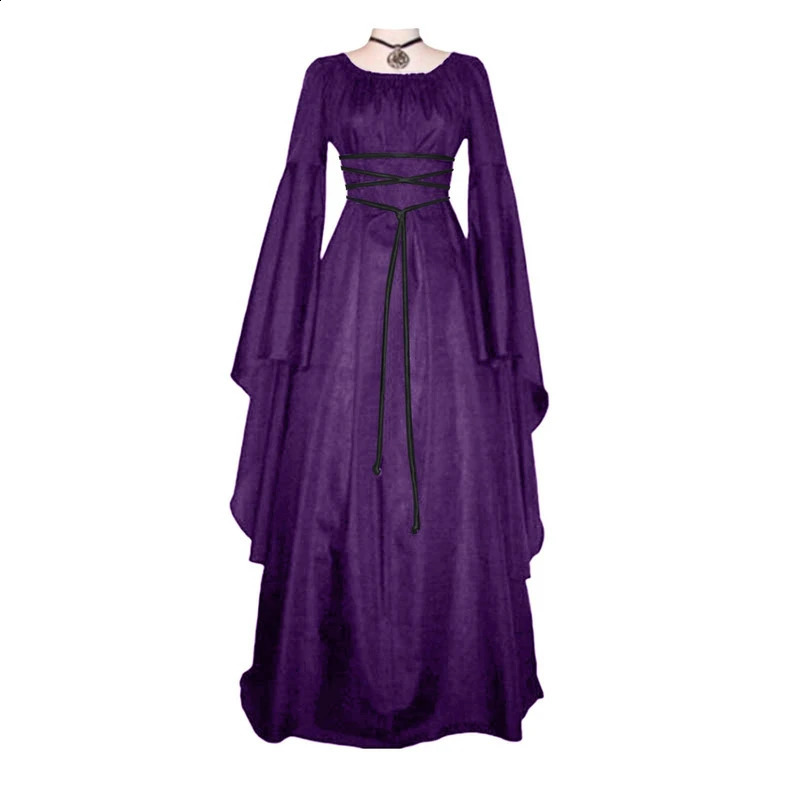 Medieval Retro Gothic Womens Long Dress Black Halloween Carnival Role Playing Costume w240824