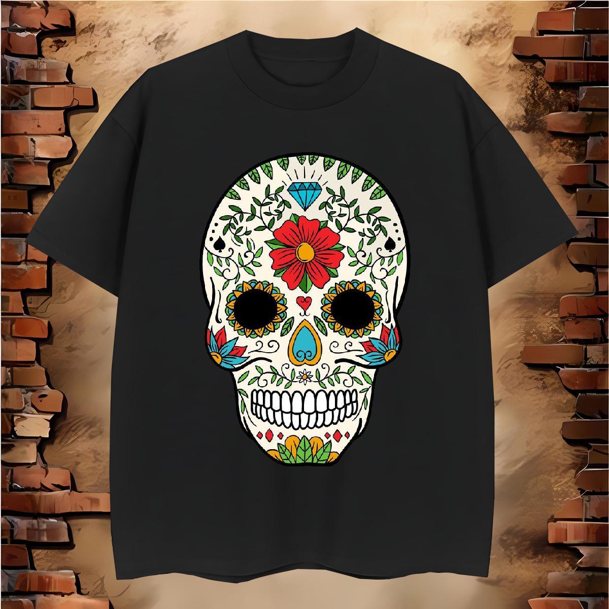 Soft T shirt 230g Cotton skull Casual Daily Wear Anime Print Round Neck Short Sleeve Men Clothes T-Shirt DIY Customized Tees