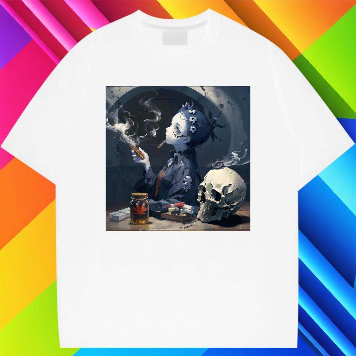 TOP Quality T-Shirts for Men 230g Pure Cotton skull Street Black Oversized Breathable Short Sleeve Men Tshirts 2024 Summer Tee Shirt