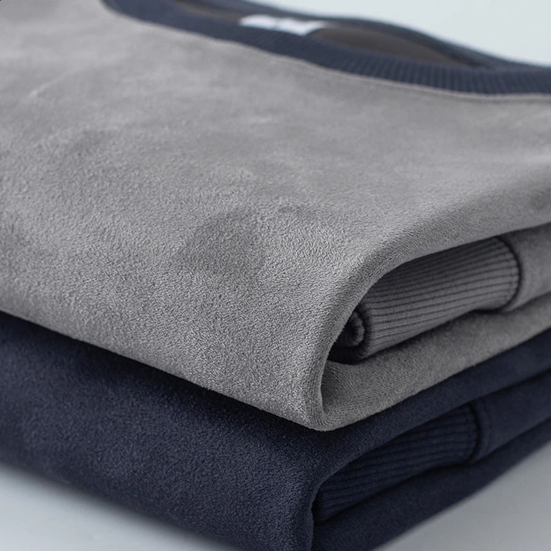 Suede Crew Neck Hoodie Autumn and Winter Heavy Fashion Casual Raglan Sleep Unisex 240823