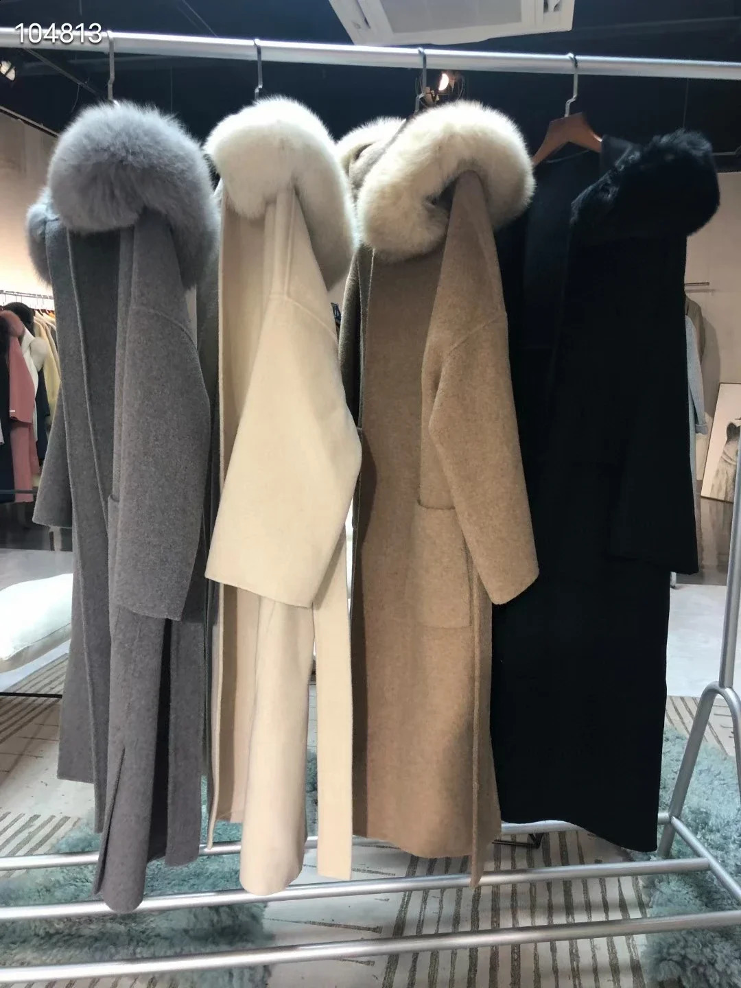 Korean hooded cashmere long coat with hood real fox fur hood decoration womens warm big coat womens hooded coat spring loose coat 240824