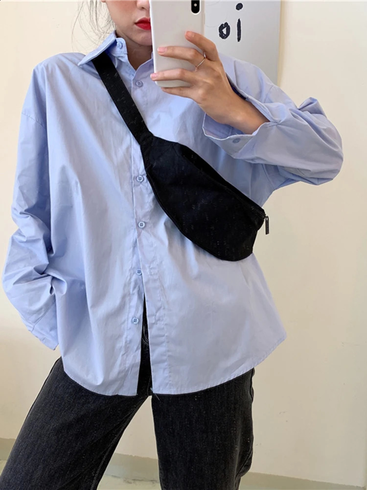 OIINAA Basic Shirts for Women Tops Long Sleeve Turn-Down Collar Spring Summer Office Lady Fashion Loose Buttons White Blouses 240823