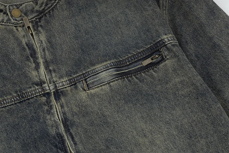 Japanese washed denim jacket mens and womens loose zipper top street retro casual spring 240824