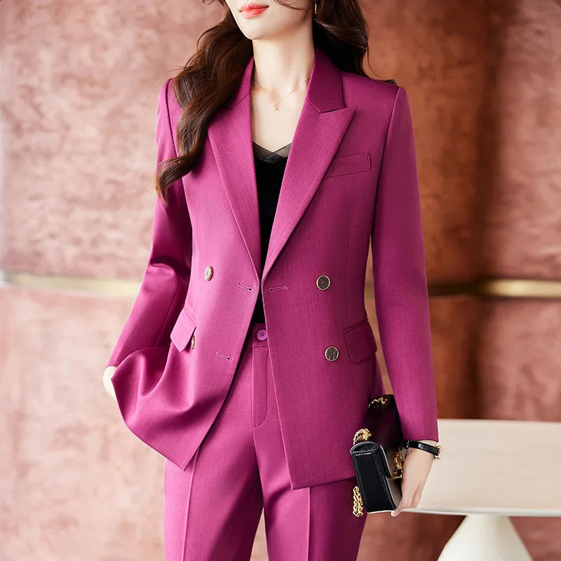 High quality fabric womens formal business suit with pants and jacket elegant OL style professional set 240823