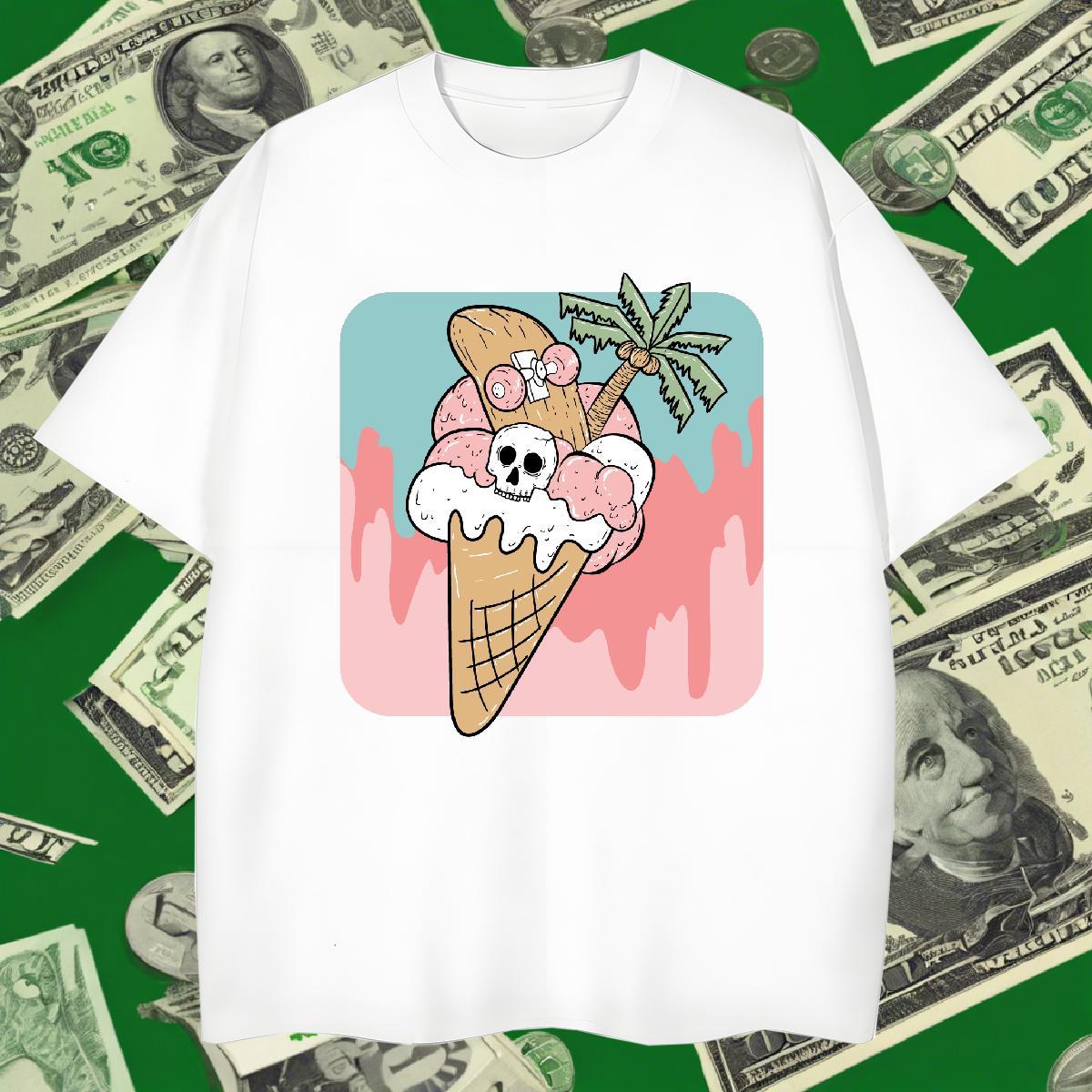 Brand Men T Shirts 230g Pure Cotton Halloween Street Cartoon Printing L-4XL Breathable Short Sleeve Men Tops Tees Fashion Clothings