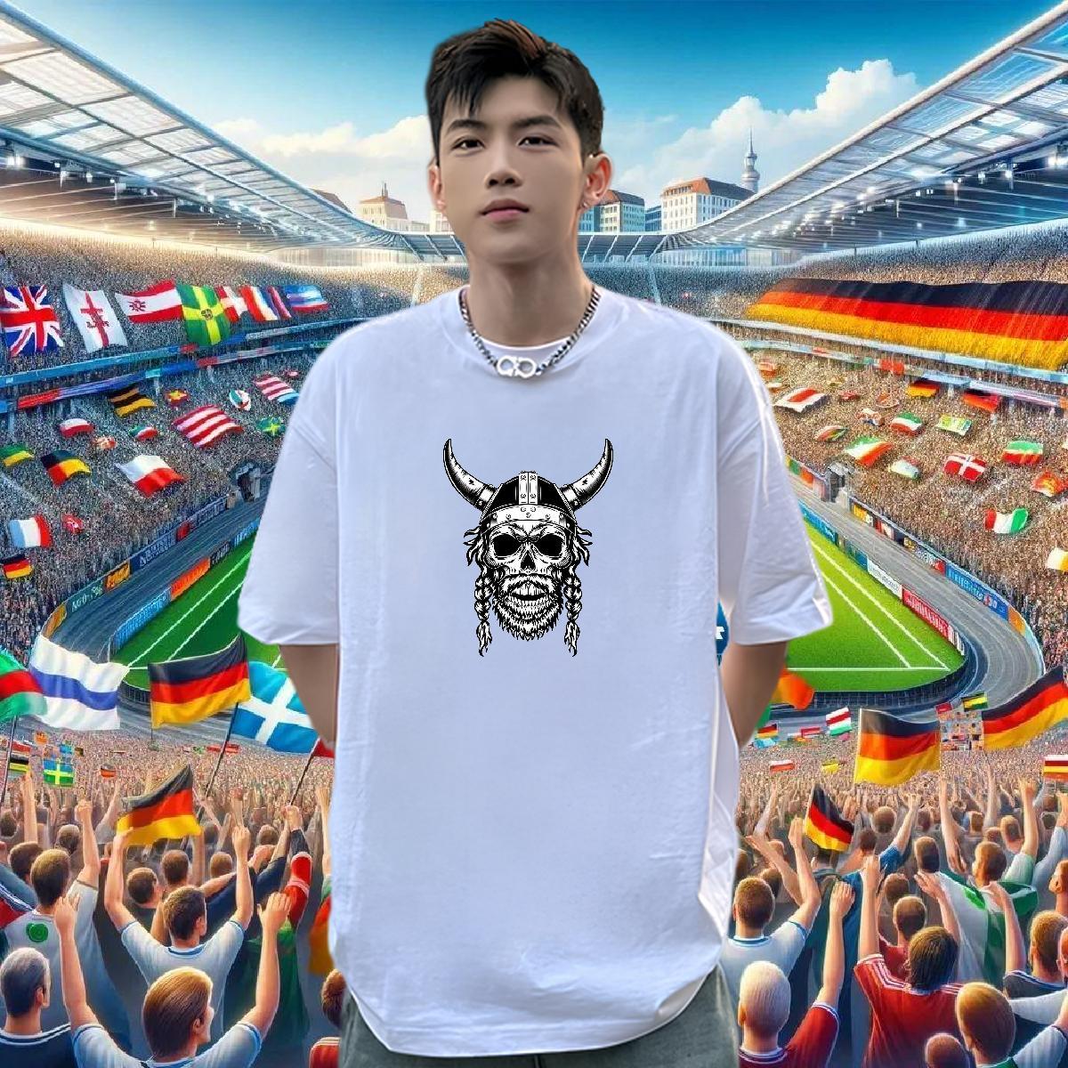 High Quality T Shirt For Man 100% Cotton 230g skull Street DIY Logo Oversized O Neck Short Sleeves Couples T Shirts 2024 Designer Polos