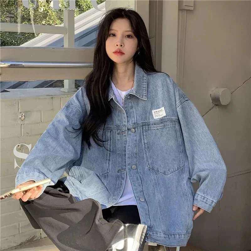 Women Loose Fitting Jeans Jacket Spring Autumn Female Medium Long Styles Cowboy Outwear Korean Ladies Long Sleeves Denim Coat 240823