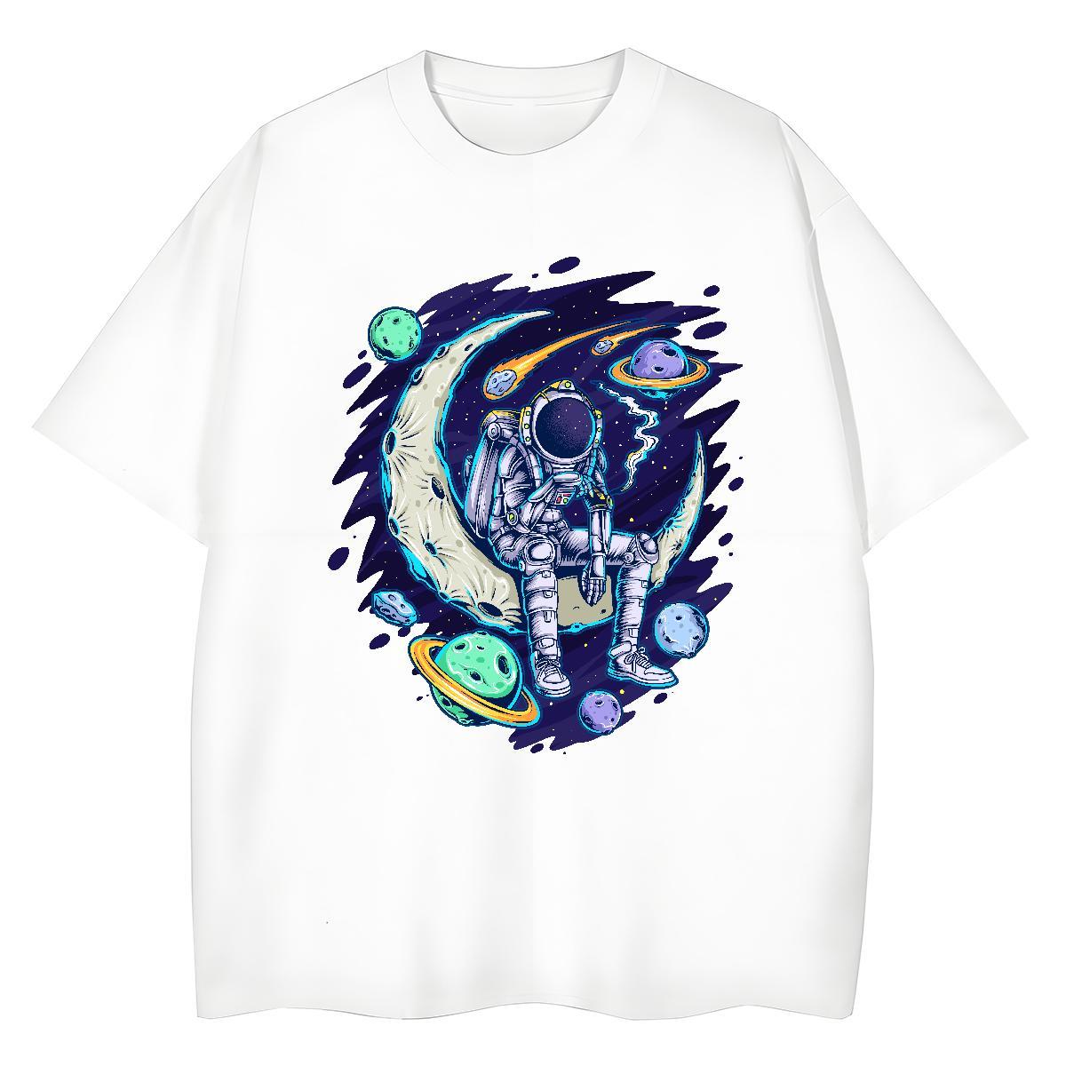 Loose Couples T Shirts 100% Cotton 230g spaceman Casual Sport T Shirts Women O Neck Short Sleeves DIY Logo Clothes