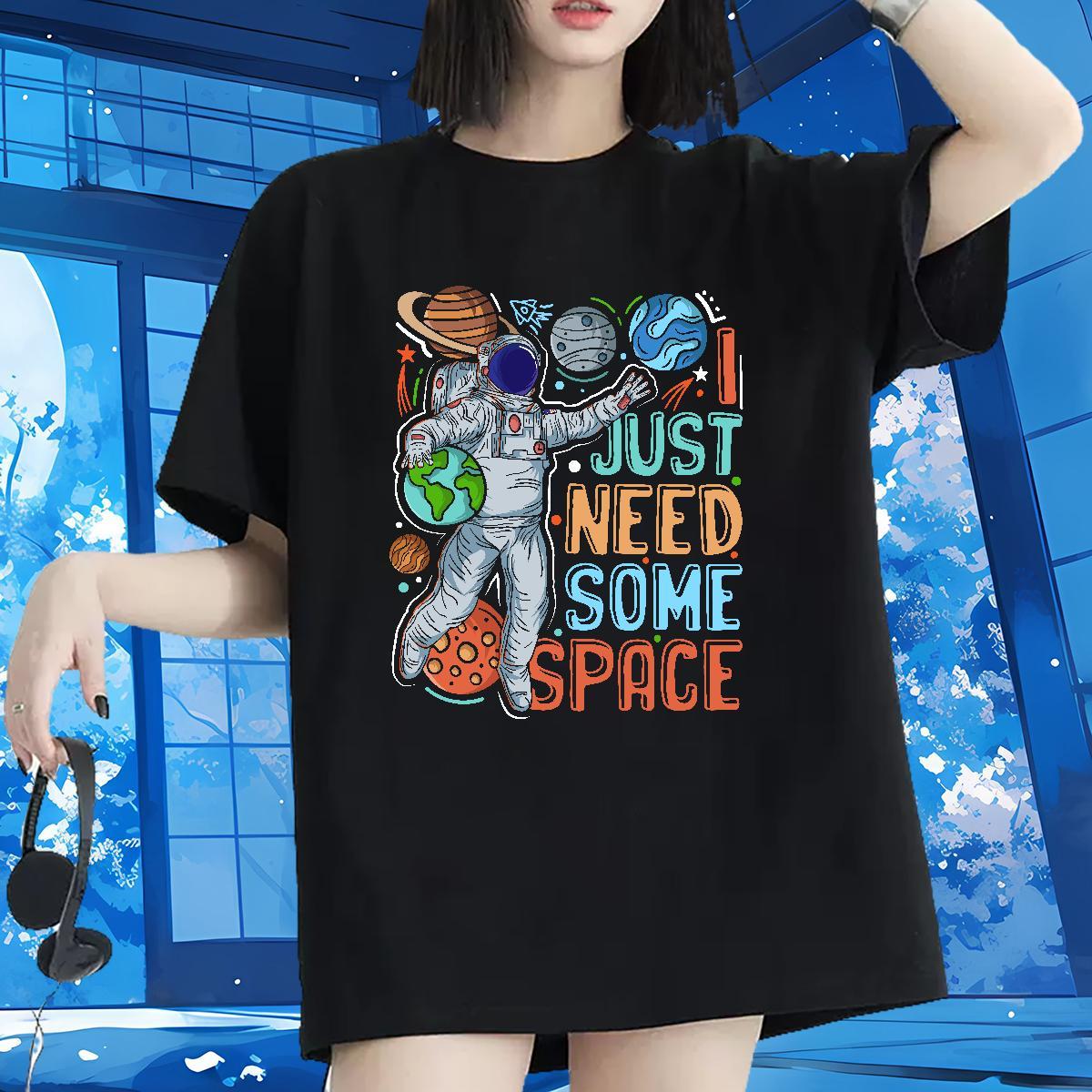 Female Womens Tshirts 230g Cotton universe Casual Woman T Shirts Breathable Crew Neck Black White Tees Shirts