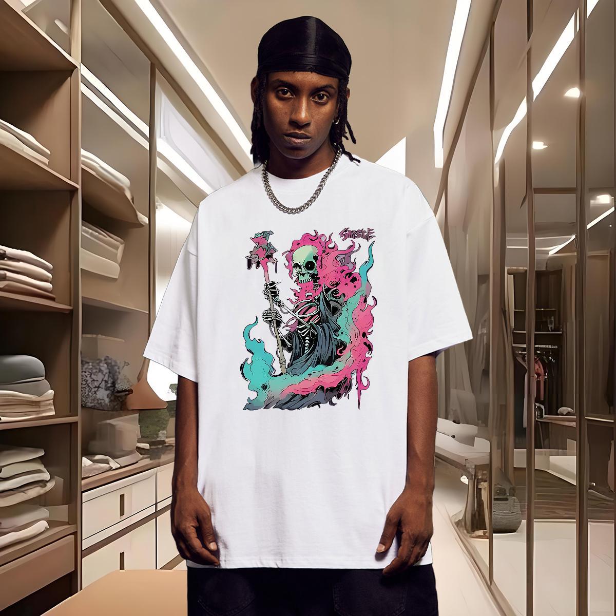Designer T Shirt For Man 230g Pure Cotton skull Home Outdoor Oversized Crew Neck Mens Tshirts New Wear