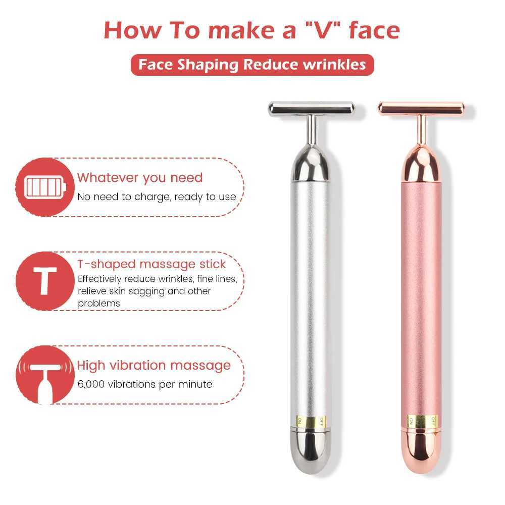 24K Gold Roller Vibrating Facial Massager Slimming Facial Skin Beauty Pulse Firming Face Massage Lift Tightening Wrinkle Bar CL240824