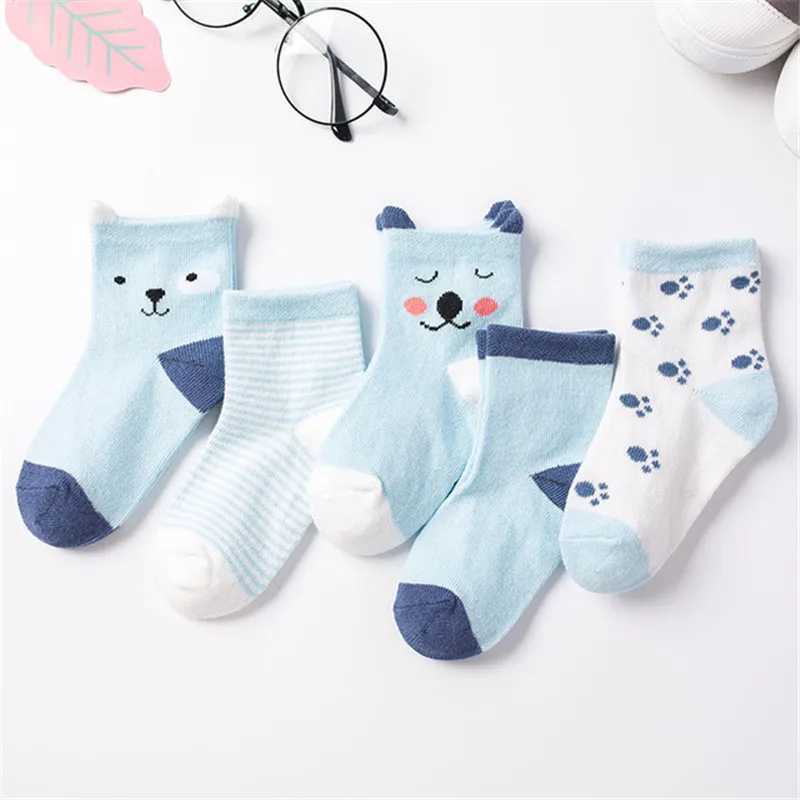 5 Pair/Lot Kids Cute Soft Cartoon Cotton Socks Boy Girl Baby Warm Stripe Dots Fashion Sport Socks Autumn Winter Children Gift CL240824