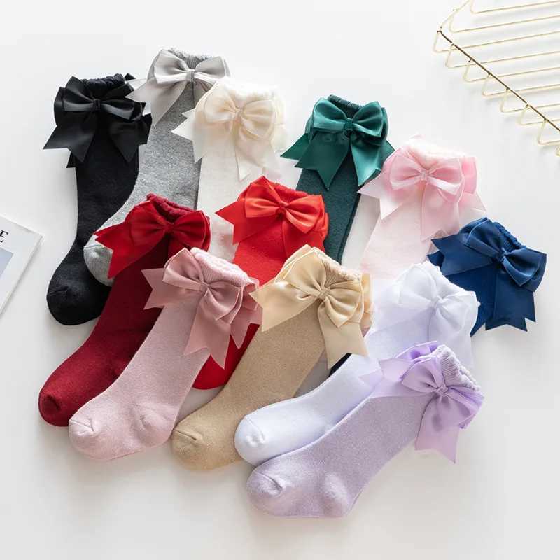 12 Colors Girls Socks Double Bows Cotton Baby Children Sock Soft Baby Long Tube Socks Kids Princess Knee High Socken For 0-7Y CL240824