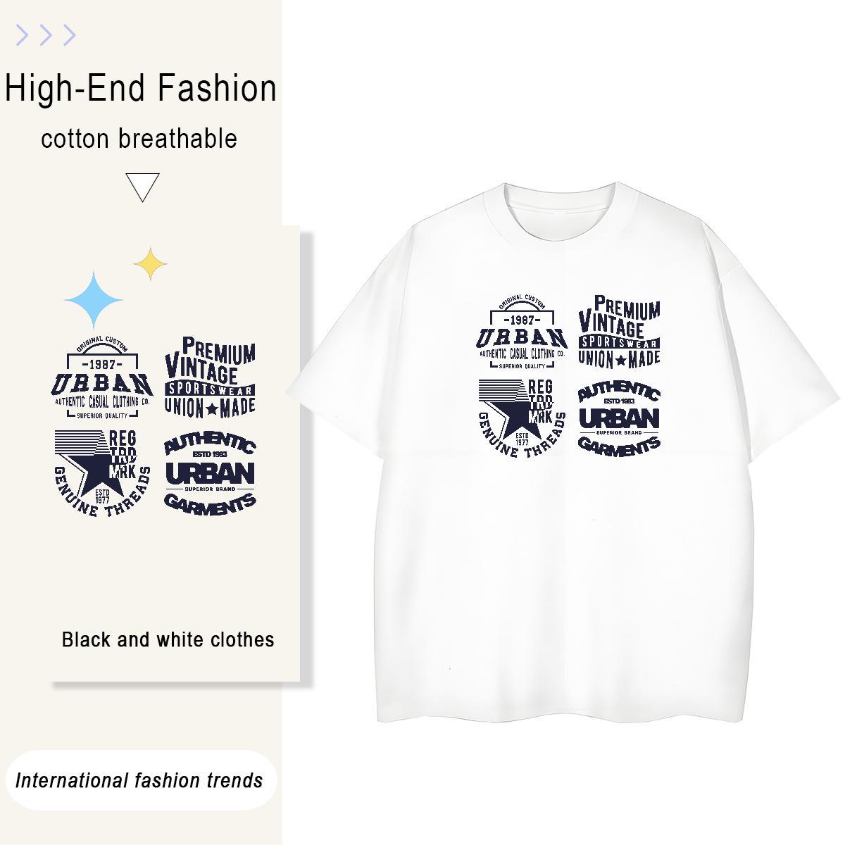 High Quality T Shirts Men 100% Cotton 230g letter Hip Hop Street DIY Anime Pure Cotton Men Tops Tees Classic Wear