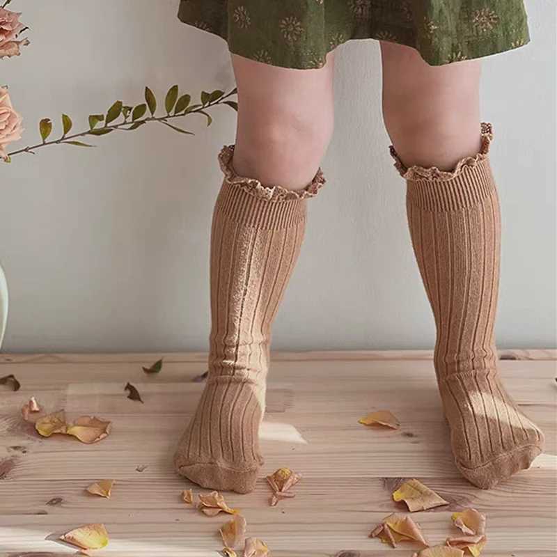 Ruffle Kids Knee High Socks Baby Girls Toddlers Long Soft Cotton Sock Lace Flower Children School Uniform Socks For 0-8 Years CL24825