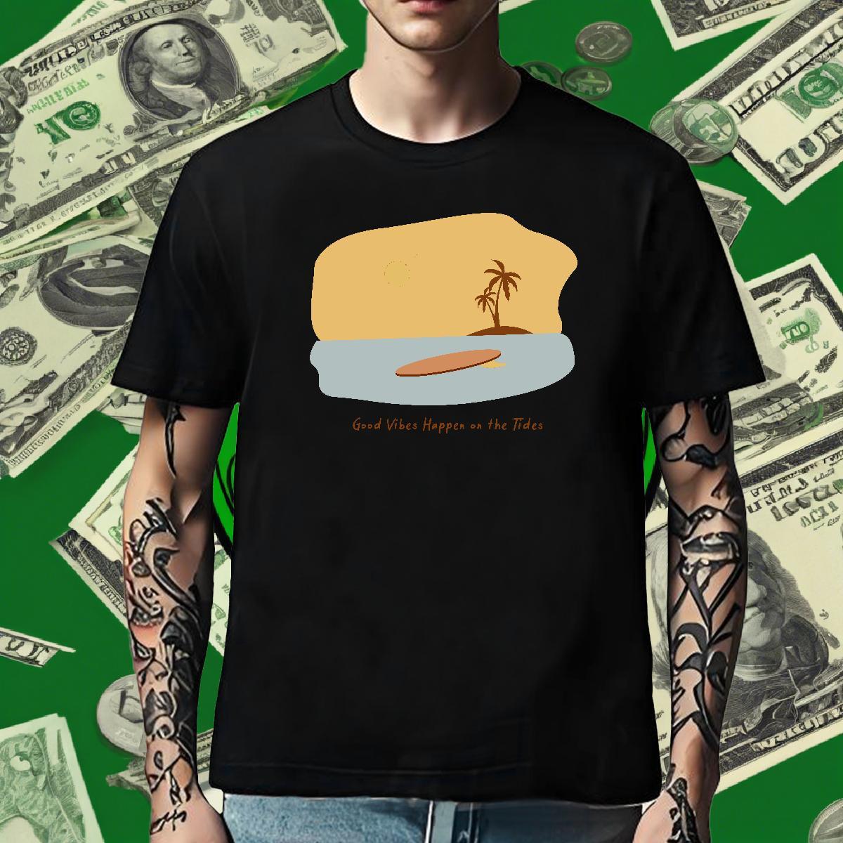 Cool T Shirt For Man 230g 100% Cotton beach Beach Black White Short Sleeve O-Neck Men Tees Fashion Designer Clothes