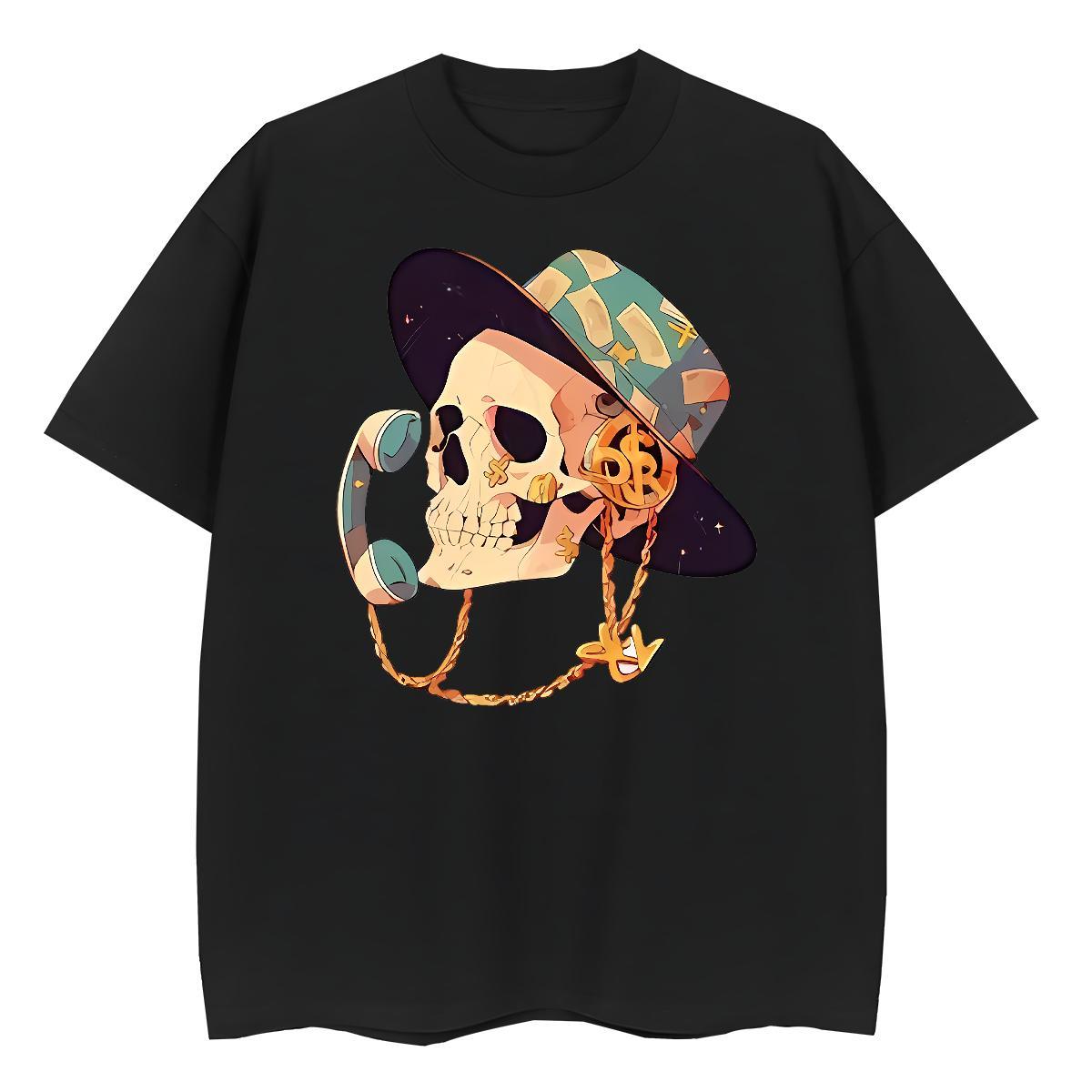 Loose Fit T Shirt For Man 230g Pure Cotton skull Street Skull Round Neck Short Sleeve Men Clothes T-Shirt Fashion Designer Clothings