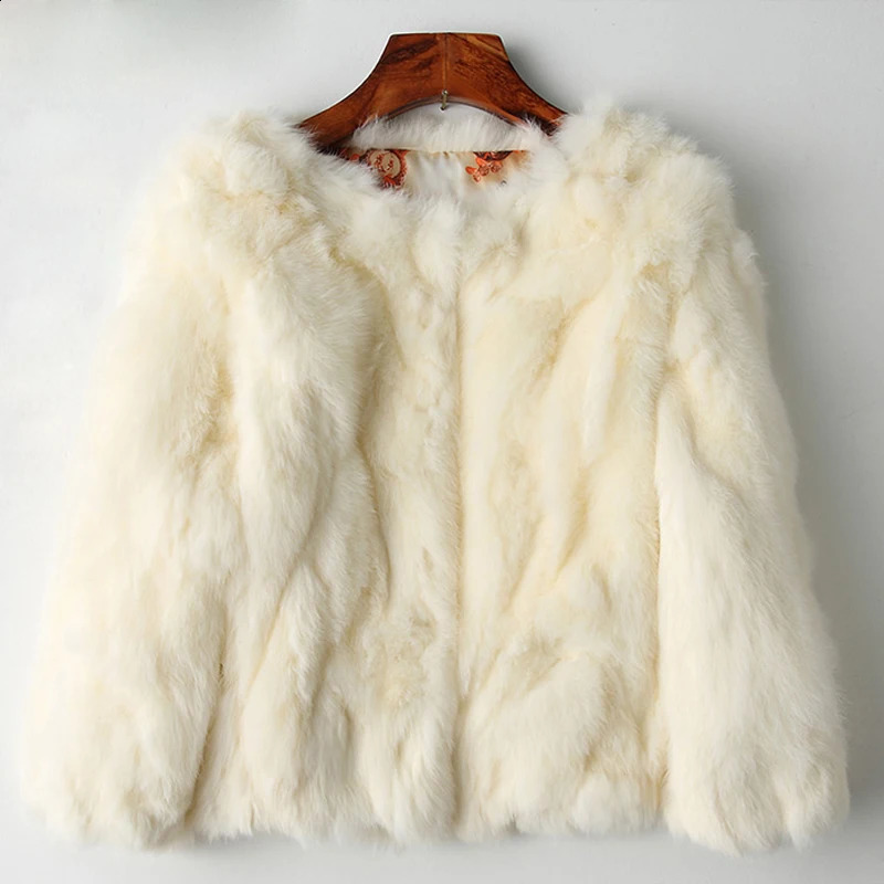 2024 Winter Women The Real Rabbit Fur Coat Natural Rex Fashion Super Thin Leather Jacket y240924