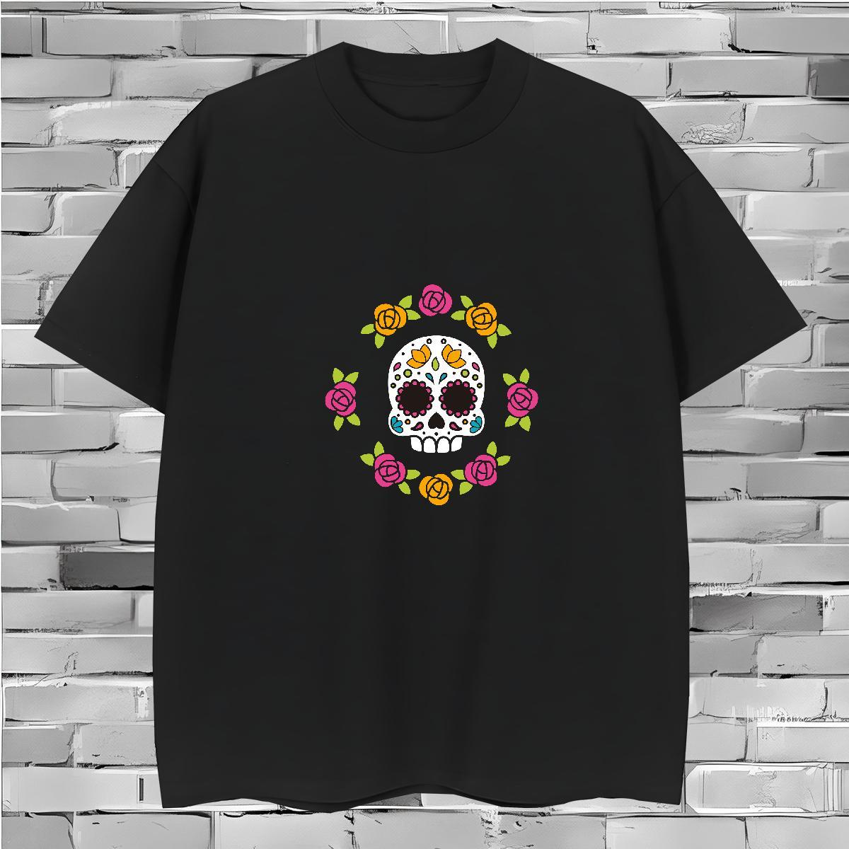 Loose Fit Men T Shirts 230g Cotton skull Street Wear Customized Print Crew Neck Mens Tshirts Fashion Casual Tops Tees