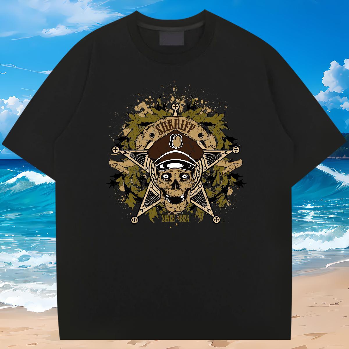 Cool T Shirt For Man 230g 100% Cotton skull Outdoor White Plus Size O Neck Short Sleeves Couples T Shirts 2024 Designer Tops