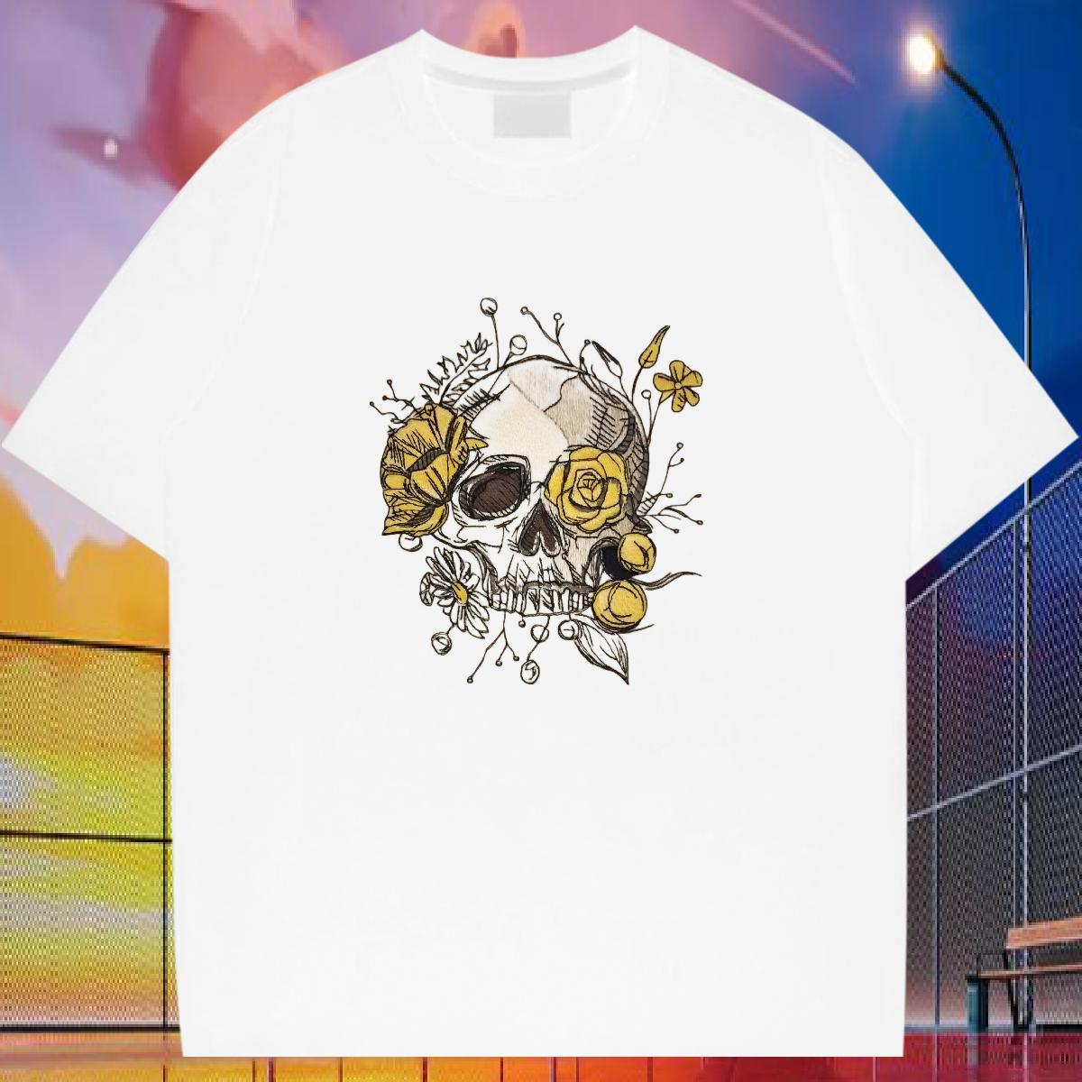 TOP Quality T shirt 230g Cotton skull Street Casual Black Oversized Pure Cotton Men Tops Tees Designer Tops Shirt