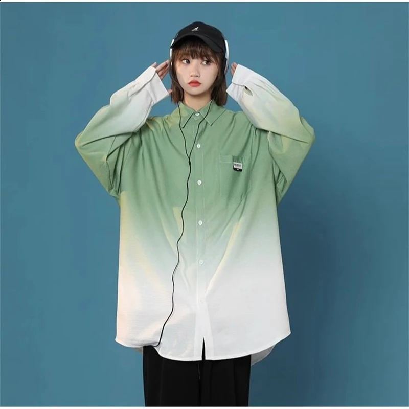 Lazy Style Gradient Color Long Sleeve Womens SpringSummer Oversized Loose Weight Loss Coat Trendy Top w240824