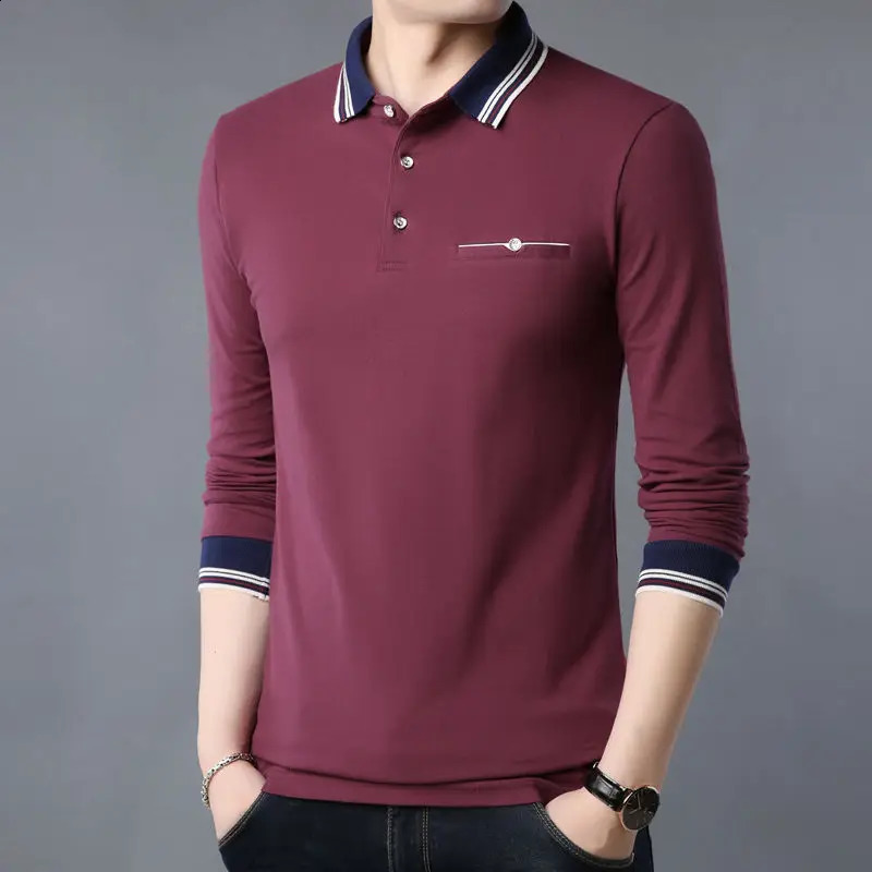 Fashion Men Business Casual Polo Shirts Lapel Long Sleeve Spring Autumn Male Clothes Tops Pullover Loose Cotton T-shirt 240824