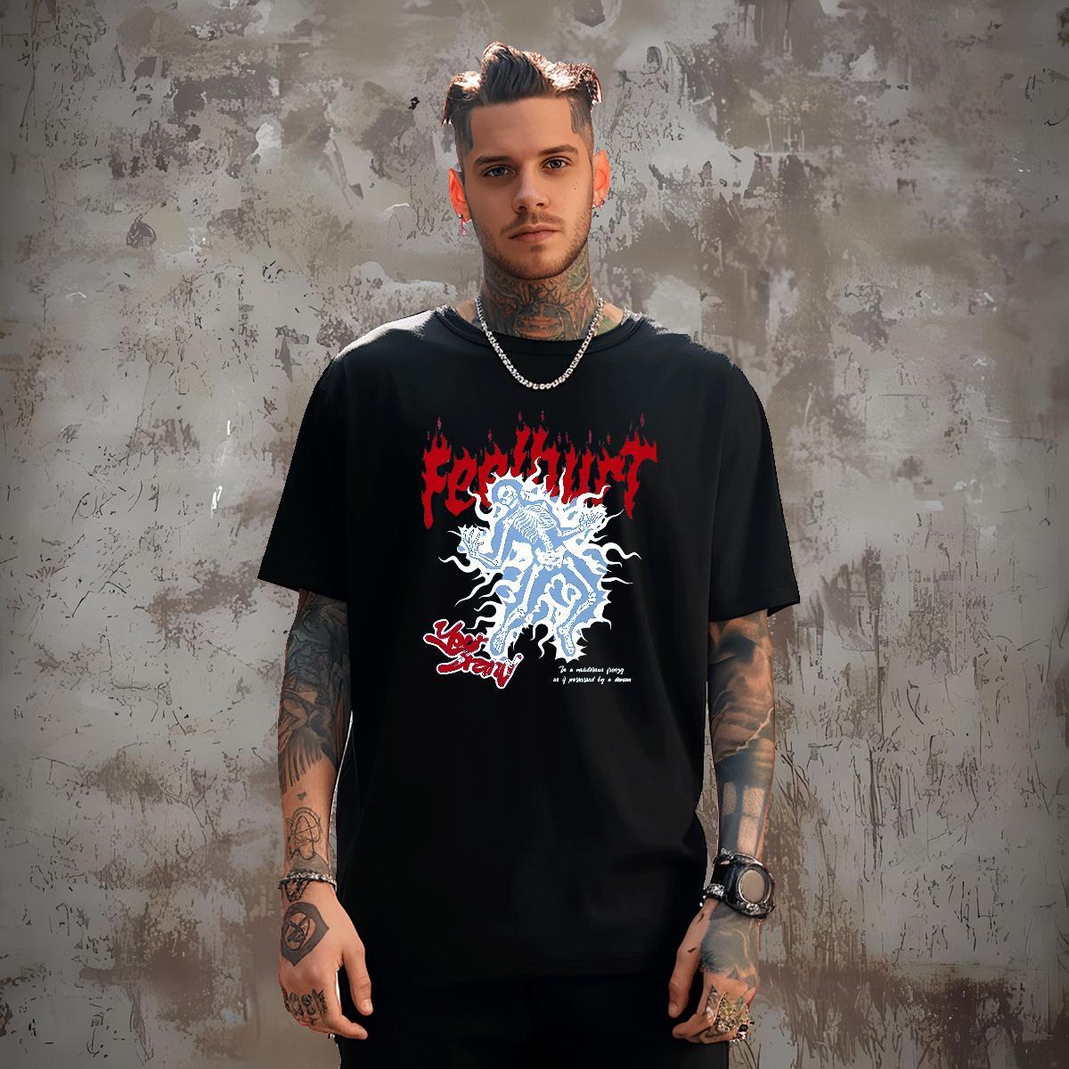 Unisex Man T Shirts 230g Pure Cotton skull Casual Custom Big Size O Neck Short Sleeves Mens Tshirts Fashion New Tops Shirt