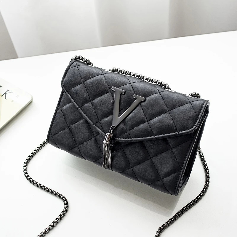 Black Handbags And Purse Women PU Leather Messenger Shoulder Bag Plaid Female Crossbody Tassel Quilted 240823ZYl