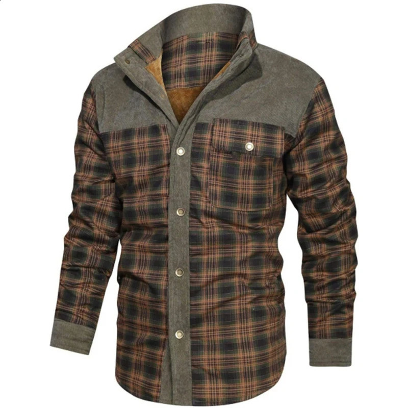 Winter Warm Outdoor Jacket Coat Mens Fashion Zipper Button Lapel Jackets Wool Lining Retro Loose Long Sleeve Men Fall Outerwear 240823 - view 6