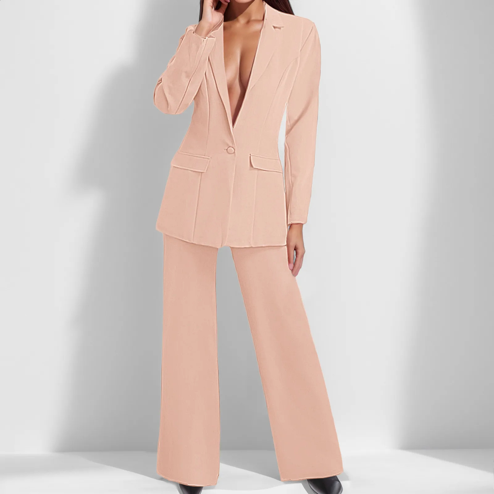 Womens autumn pants set 2piece long sleeved mens jacket clothing business womens straight leg 240823