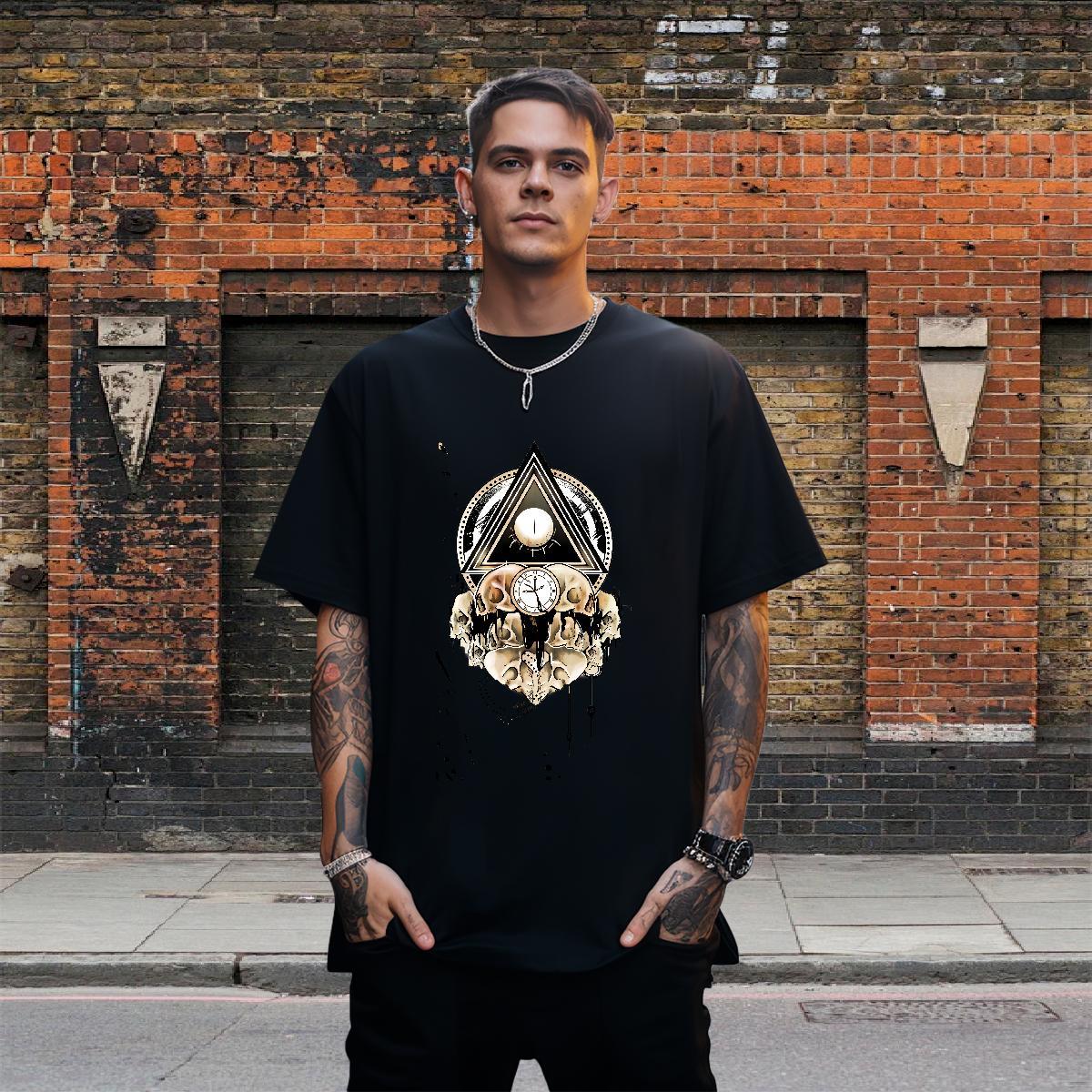 Free Shipping T shirt 100% Cotton 230g eye of the devil Beach Oversized 4XL O-Neck Short Sleeve Men Tops Tees Fashion Designer Tee Shirt