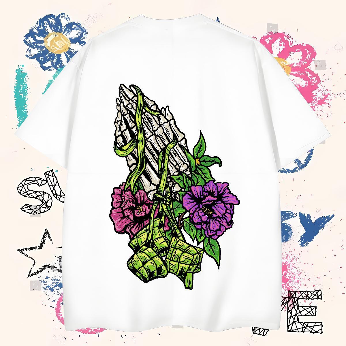 Brand Man T Shirts 230g 100% Cotton skull Hip Hop Street Custom Big Size Breathable Crew Neck Men Tees 2024 Summer Top Tees