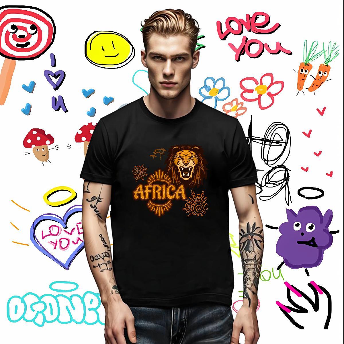 Customized Men Tshirts Africa lion Street Casual 230g 100% Cotton Tops Tees Breathable Soft Brand T-Shirts for Men DIY Printed