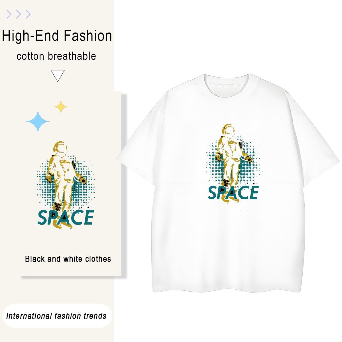 Popular Couples T Shirts 100% Cotton 230g universe Summer Casual T-Shirts for Women Breathable Cartoon Print Wear