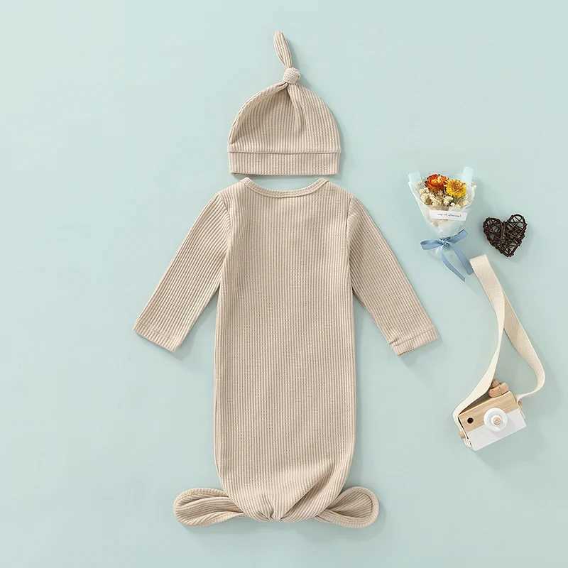 Newborn Boys Girls Baby Sleeping Bag With Hat Solid Cotton Swaddle Wrap Envelope Infant Kids Receiving Blanket Bedding Clothes M240824