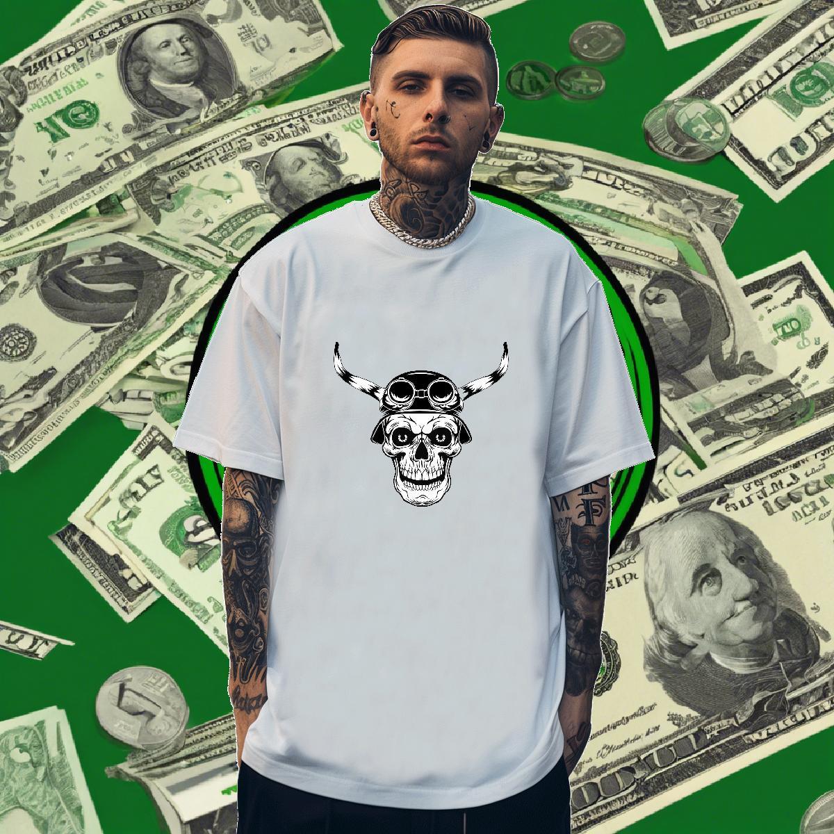 Loose T Shirt For Man 230g Pure Cotton skull Hip Hop Anime Print Short Sleeve O-Neck Mens Tshirts Designer Fashion Clothes