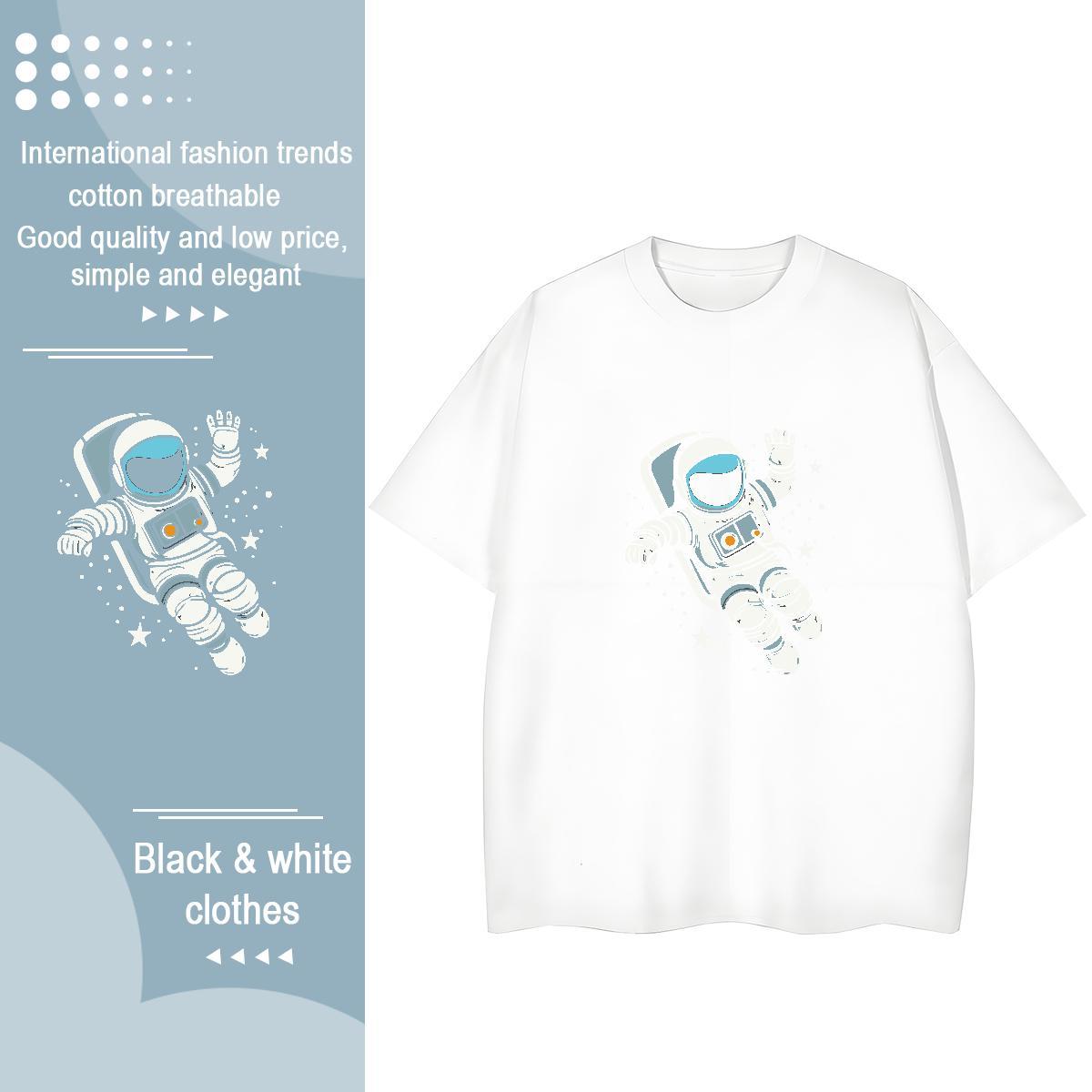 Comfortable Unisex Tshirts 230g Pure Cotton cosmonaut Sport Women T Shirts Breathable Cartoon Floral Printing Clothings