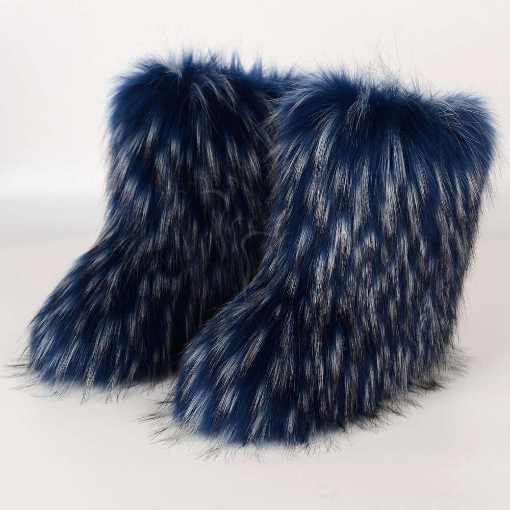 Winter Fuzzy Women Furry Shoes Fluffy Fur Snow Boots Plush Ing Slip-On Rubber Flat Outdoor Bowtie Warm Ladies Footwear
