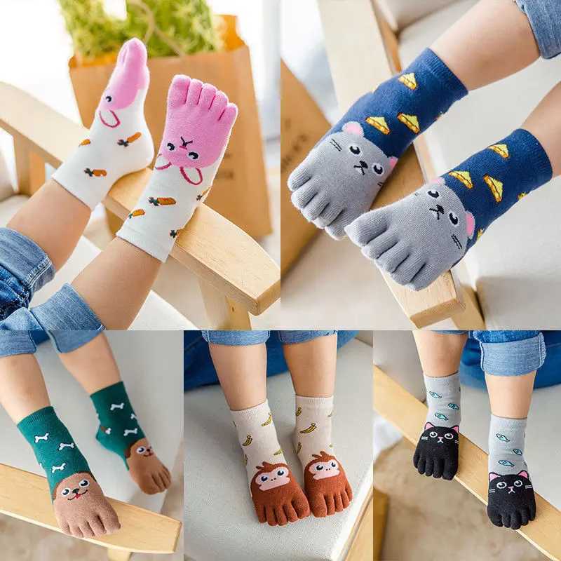 1pair Animal Cartoon Five Fingers Sock Hosiery Toe Socks Toddler Kids Baby Girls Boys Winter Cotton Socks Cute Socks CL240824