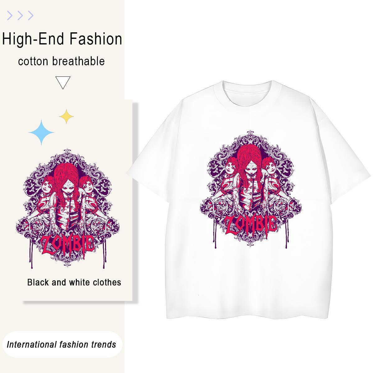 Loose T shirt 230g Cotton skull Anime Printing Street Oversized Breathable Short Sleeve Tshirts 2024 Summer Top Tees