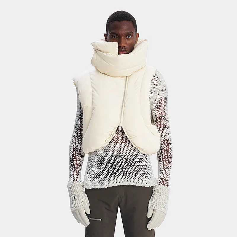 Women's Down Parkas Women Slveless Cute Puffer Jackets Shawl Collar Warm Irregular Bubble Coats Vest Zipper Drawstring Parka Puffly Cropped Jacke