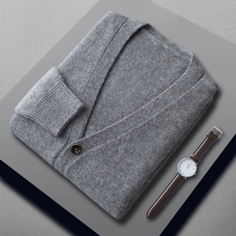 Cashmere cotton blend mens cardigan autumnwinter Vneck single chest business casual knitted 240824