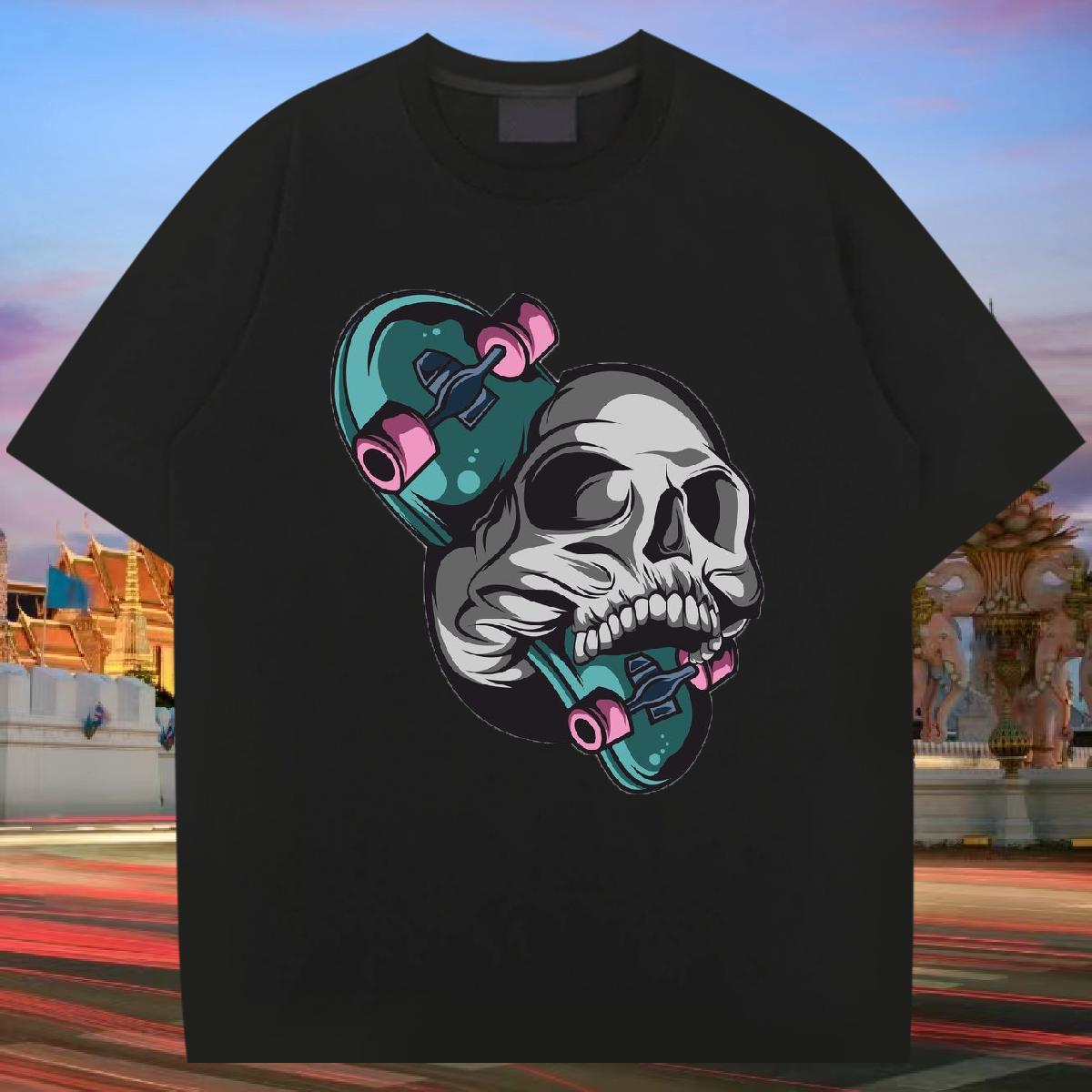 TOP Quality T-Shirts for Men 230g 100% Cotton skull Anime Printing Street Black Oversized Pure Cotton Men Tshirts New Designer Tops Shirt