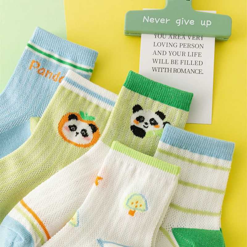 5 pairs of kidsrens socks thin mesh cotton socks girls socks breathable and sweat-absorbent mid-calf socks CL240824