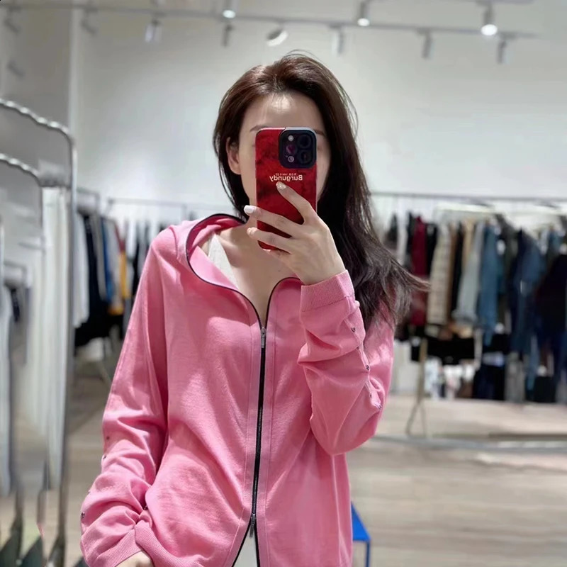 Superfine wool sweater womens thin worsted hooded zipper Merino hoodie cardigan knitted coat European goods explosion 240824